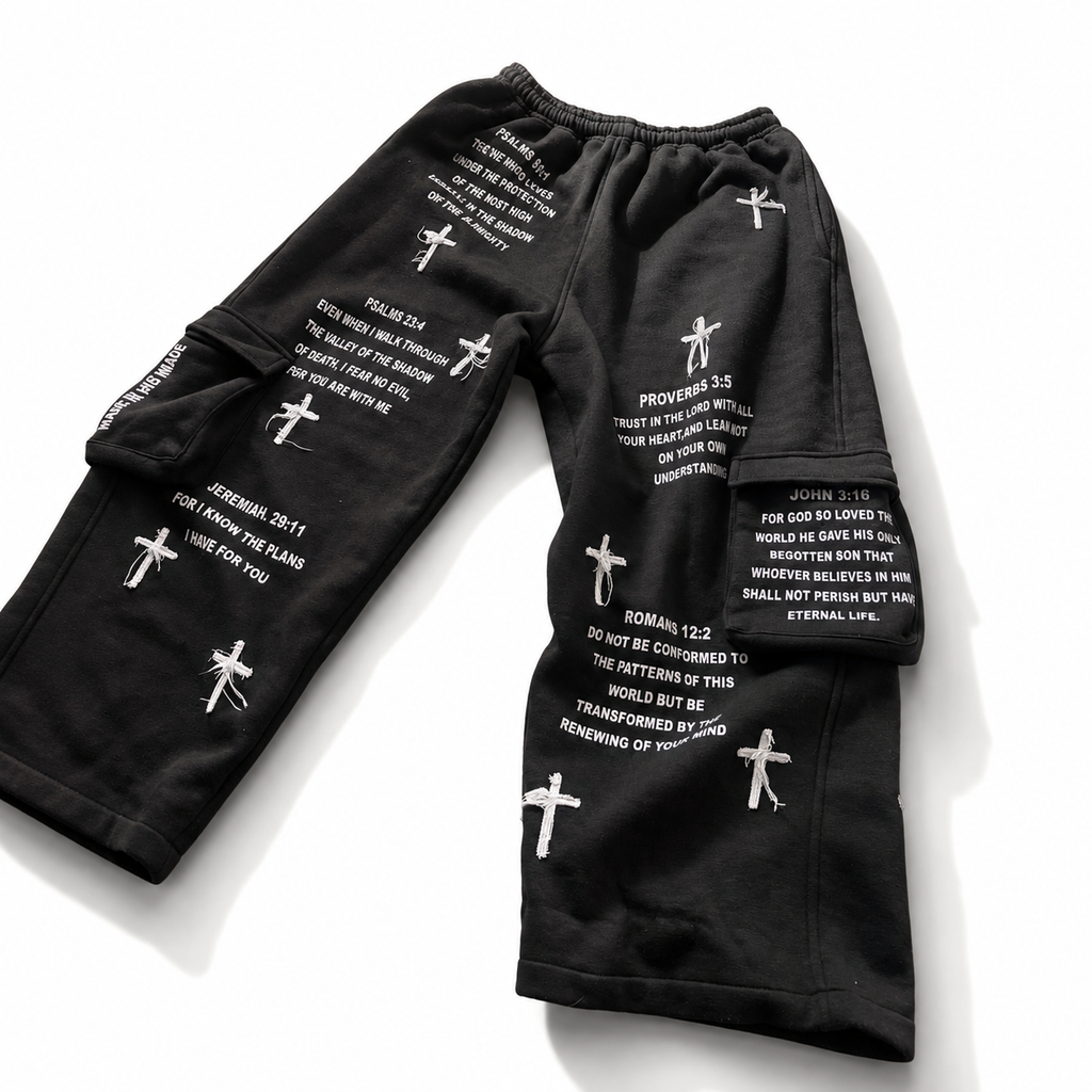 Oversized Bible Verse Cargo Sweats