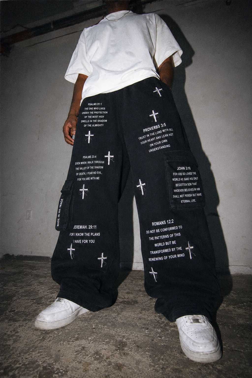 Oversized Bible Verse Cargo Sweats