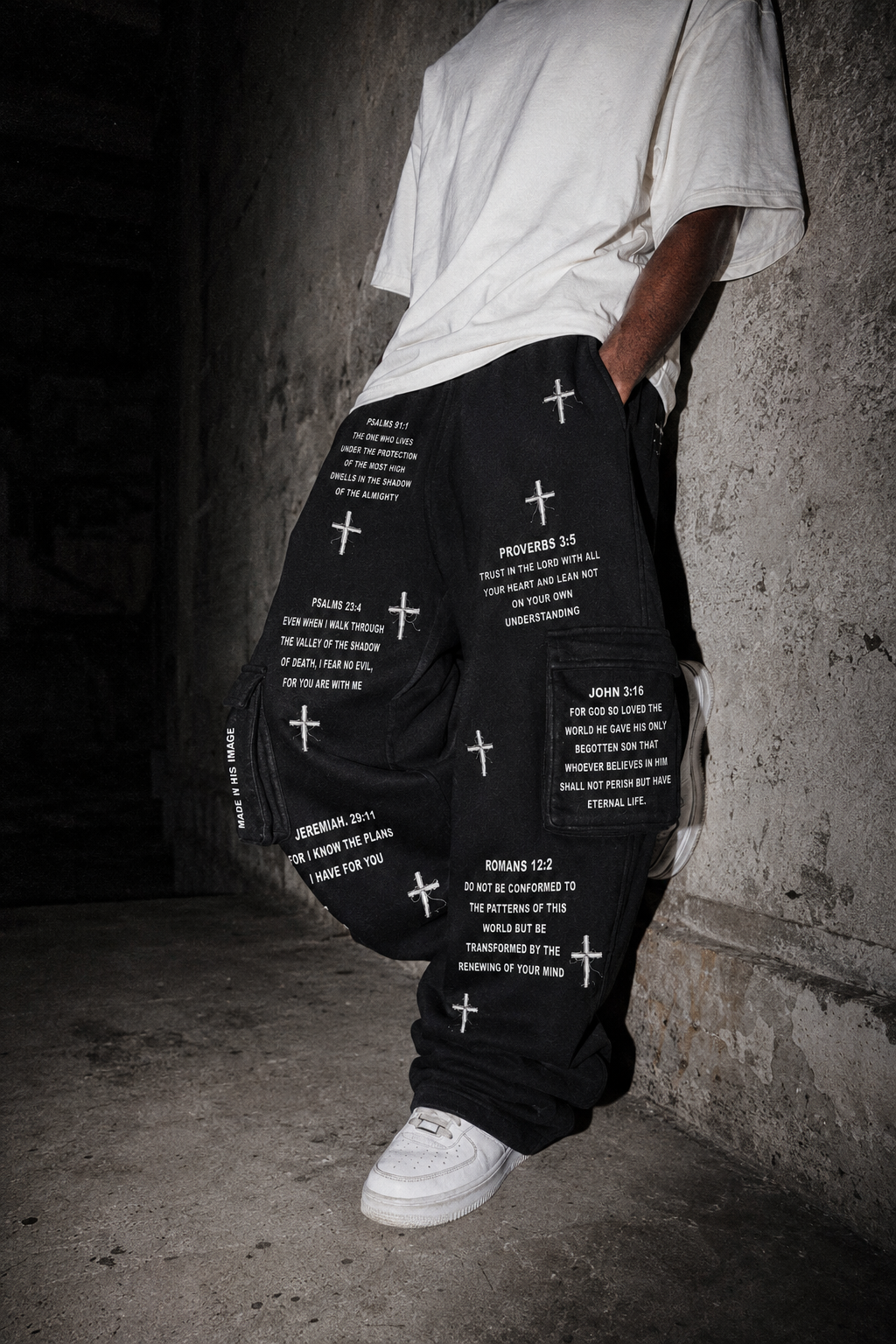 Oversized Bible Verse Cargo Sweats