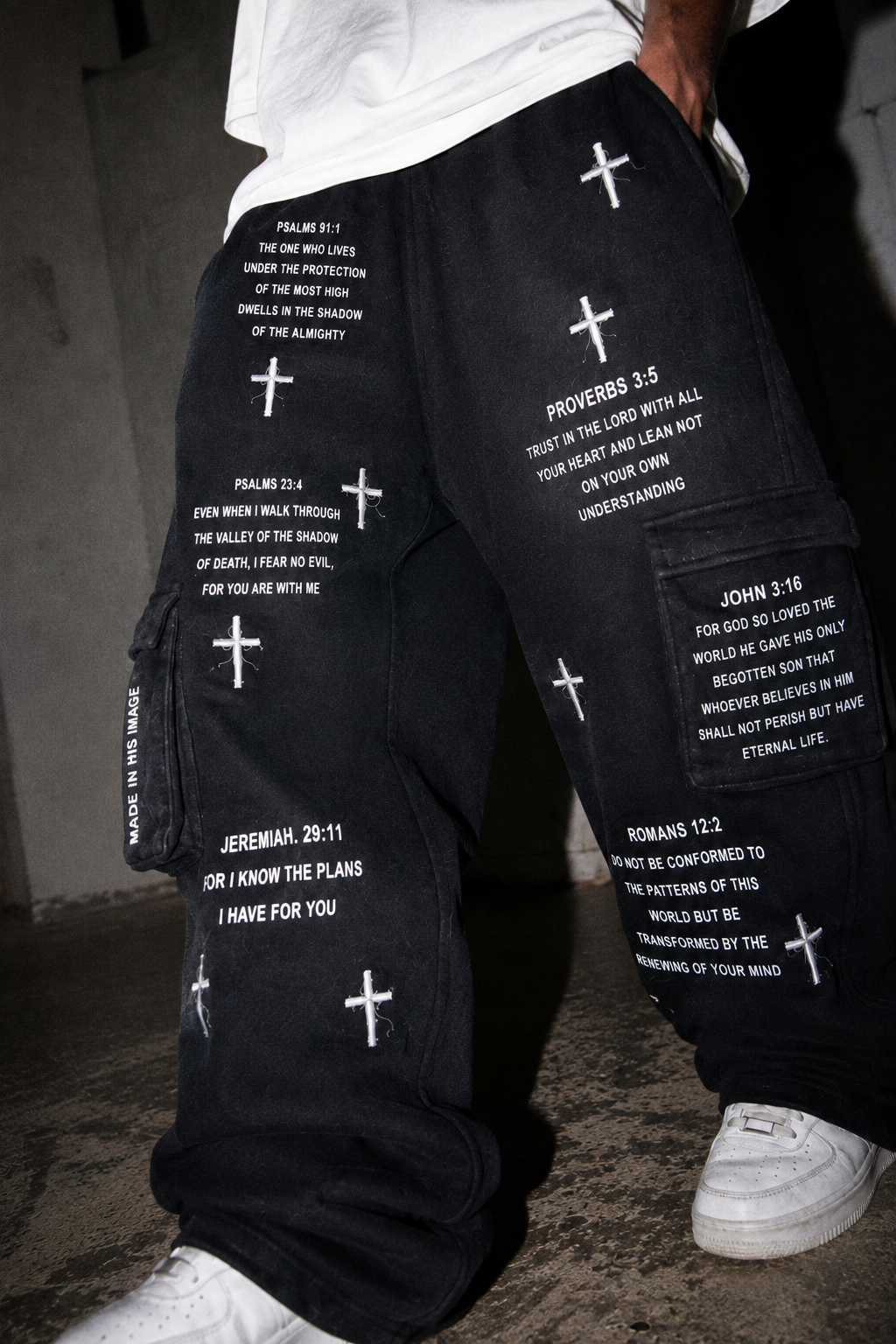 Oversized Bible Verse Cargo Sweats