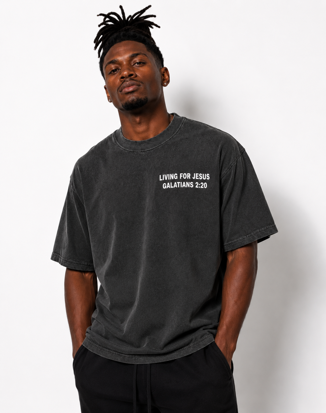 "Living For Jesus" Faded Oversized T Shirt