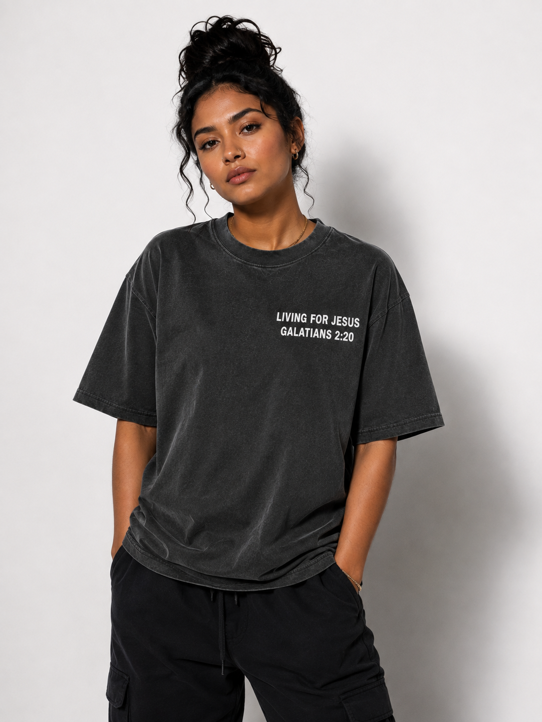 "Living For Jesus" Faded Oversized T Shirt